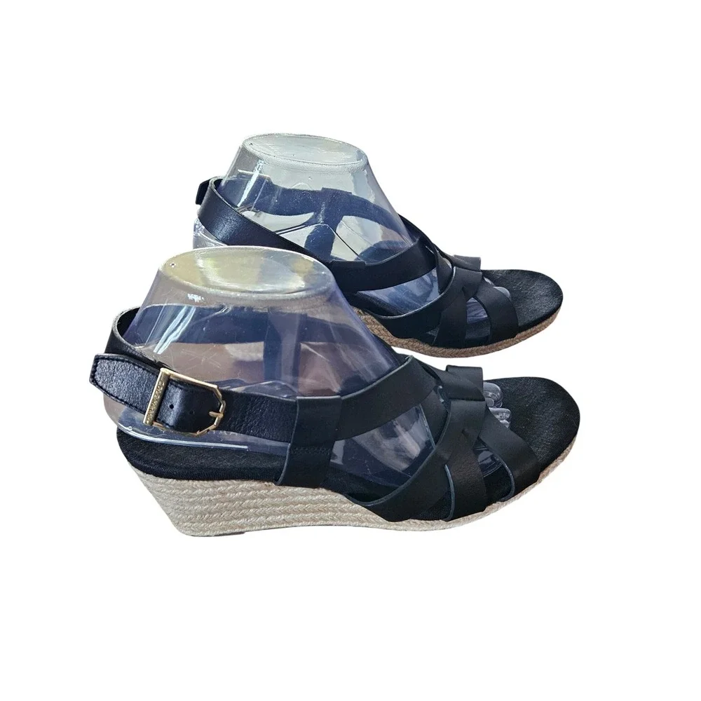 Cole Haan‎ Grand OS Black Leather Espadrille Wedge Sandals Criss Cross 8.5B
